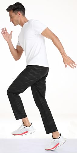 Image of Men's Elastic Waist Hiking Pants Water Resistant Quick-Dry Lightweight Outdoor Sweatpants with Zipper Pockets