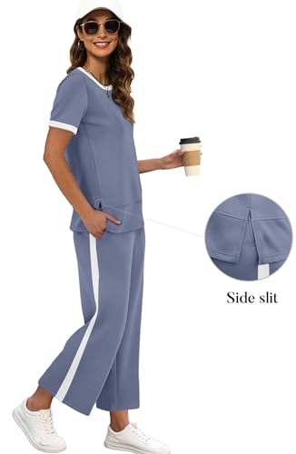 Image of XIEERDUO Women's Side Slit Lounge Sets 2026 Fashion 2 Piece Travel Outfits Cozy Loungewear Wide Leg Tracksuits S-3XL