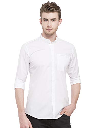 Nick&jess Camisa de cuello mandarín blanco casual para hombre