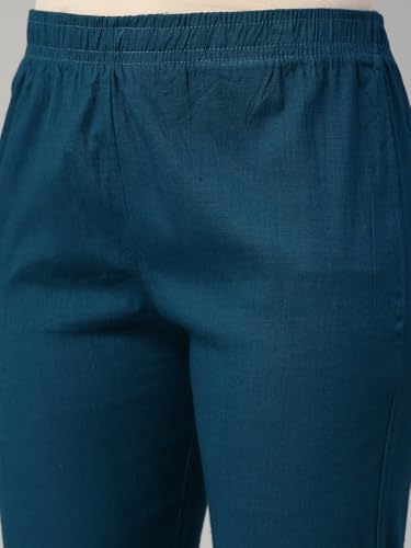 Image of MINELLI Women Solid Cigar Pants, Cotton Lycra Slub Fabric, Elasticated Waistband, Pull On Style, Regular Fit Bottom Wear for Western and Ethnic Wear
