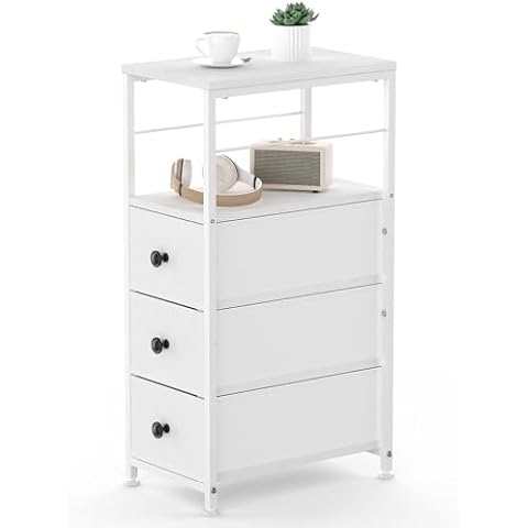 YBING Narrow Dresser for Bedroom, Slim White Dresser with 3 Fabric Drawers, Chest of Drawers with Wood Shelf, Small Dresser Tower for Small Spaces Cover