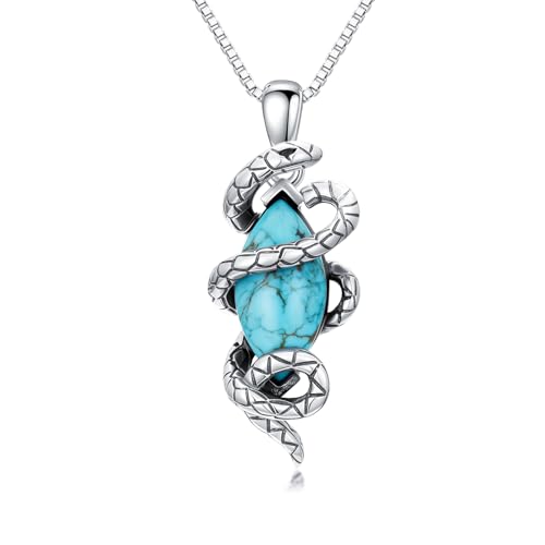 Genuine Turquoise Snake Necklace for Women, Sterling Silver Vintage Native American Western Jewelry Birthdays Gift