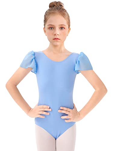 Bezioner Body Danza Classica Bambina Body Ginnastica Artistica Bambina Ballet Leotard Manica a Sbuffo per 3-12 Anni Blu 140