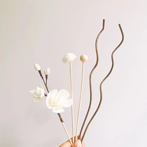 Reed Diffuser Sticks, Flower Sticks Set,White Rose Wood Flower, Reed Diffuser for Home, for Bedroom, Office Bathroom Shelf Decor (5 Pcs)
