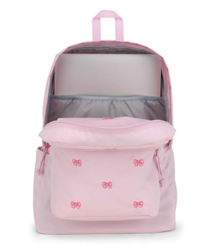 Image of JanSport Superbreak Plus FX Backpack - Work, Travel, or Laptop Bag with Water Bottle Pocket - Embroidered Bows