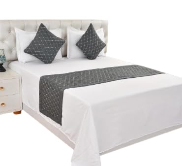 Jai GANGA Quilted Bed Runner with 2 Cushion Covers | Premium Soft Bed Runner Set for Bedroom Décor | Elegant & Durable Fabric (18 x 95) Inch White & Grey-image-45