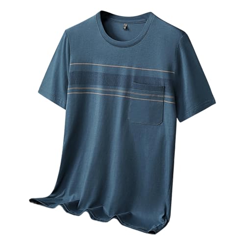 Camiseta a rayas para hombre, cuello redondo, manga corta, algodón a rayas, parte superior fina con gráfico grande y alto, azul marino, XXL