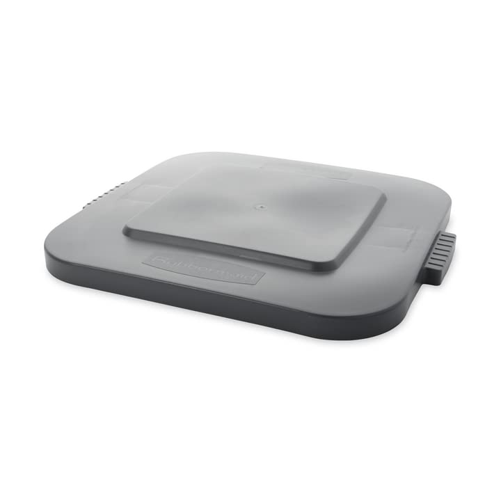Image of Rubbermaid Commercial Products FG352700GRAY Square Brute Tote Storage Lid, 2 inch Height, 24.250 inch Width, 22.125 inch Length, Gray (Pack of 6)