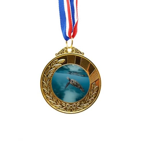 Cinta de medalla de ganador primer lugar con estampado satinado de tortuga marina y ciencia 1