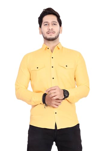 Image of Men's Cotton Spread Collar Full Sleeve Regular Fit Solid Casual Shirt with Double Pockets - Stylish Comfortable Shirt for Everyday Wear