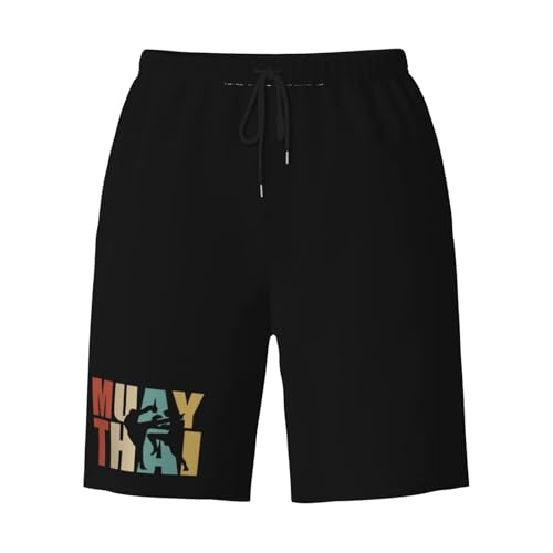 Muay Thai Word with Silhouette Men's Quick-Dry Board Shorts 7" - Swim Trunks Summer Hawaii Beach3