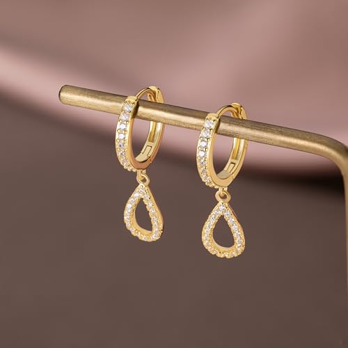 SLUYNZ 925 Sterling Silver Small Teardrop Hoop Earrings for Women Teens CZ Hoop Earrings Dangle Waterdrop Hoop Earrings4