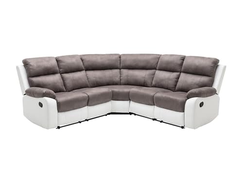 Vente-unique - Canapé d'angle Relax Gris et Blanc en Microfibre et Simili TOLZANO