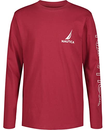 Nautica Boys' Long Graphic Crew Neck T-Shirt, Rhubarb Ol Sleeve-Hit, 2T #TOP9