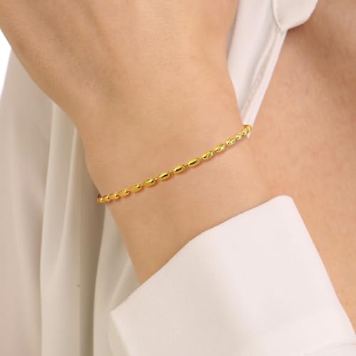 14K Gold Bracelets for Women Bracelets for Men Dainty Bead Chain Bracelet Charm Bracelet for Women Spring Ring Clasp (6.5/7/7.5/8/9 in)4