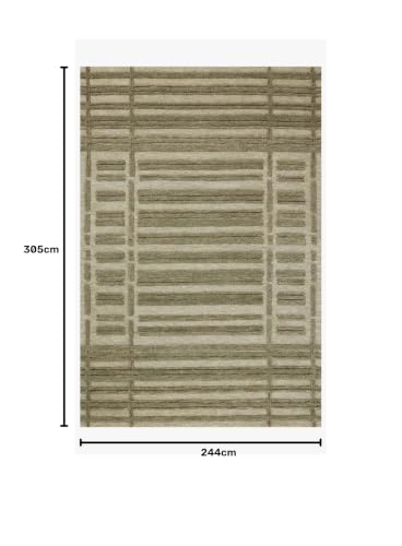 Image of Modern (High Low Pile) Pattern Wool Carpet with Loop Texture Yarn Anti Shedding Carpet Size 8x10 Feet B0 Olive Green Color