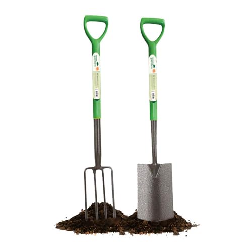 UNIQUE HOME LIVING Garden Spade & Fork Set Carbon Steel Fork Shovel Gardening Tools Heavy Duty Garden Digging Set
