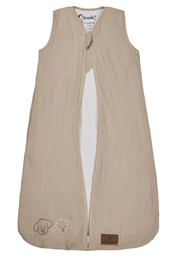 Sterntaler Schlafsack 110 cm Bauernhof - Kinder und Baby Schlafsack unwattiert aus Musselin mit 2-Wege-Reißverschluss und seitlicher Kabelöffnung, mit Feinfrottee Futter, TOG 1,0 - beige