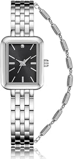 CIVO Damenuhr und Armband Rechteckig Silber Edelstahl Armbanduhr Damen Designer Einfache Wasserdicht Analog Quarz Uhr, Klassische Geschenke für Frauen