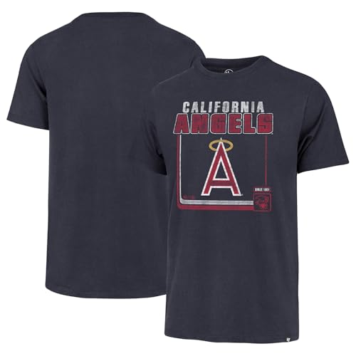 47 Brand MLB Men's Borderline Franklin Cooperstown Team Color Wordmark Primary Logo Short Sleeve Baseball T-Shirt - Los Angeles Angels - Navy - X-Large