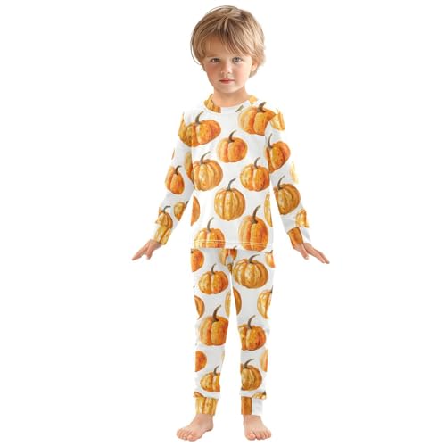 Pajama Sets Long Sleeve Pumpkin Pattern Print on White Soft Comfy Sleepwear 2 Piece PJS 3-8T2