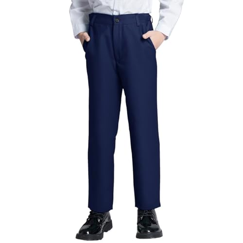 DHTS Boys Navy Blue Pants Size 8 Uniform Pants for Toddler Boy Slim Fit Dress Pant Kids Boys' Fashion Slacks