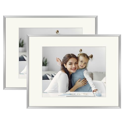 Golden State Art, 12x16" Aluminum Metal Frame with Ivory Color Mat for 8x11" Photo - Wall Mount - Swivel Tabs, Spring Clips, Saw Tooth Hooks - Real Glass (Silver, 2 Pack)