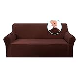 U-NICE HOME Velvet Sofa Covers Stretch Couch Covers for 3 Cushion Couch Furniture Protector Sofa Slipcover (Large, Chocolate)