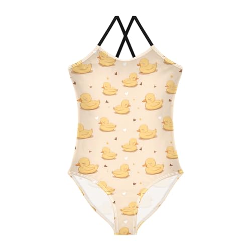 senya Girls Swimsuits One-Piece Swimwear Tie Bathing Suit Beach Summer Round Neck 7-8T Duck Heart Pattern