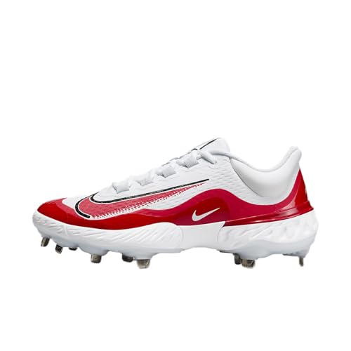 Nike Men's Alpha Team Huarache Elite 4 Low Metal Baseball Cleats (FD2745-105, White/Black/Blue Tint/University Red)