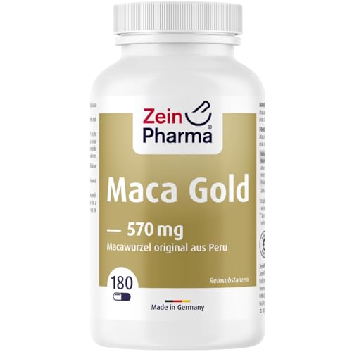 ZeinPharma Maca Gold 570 mg 180 Kapseln (6 Wochen Vorrat) Glutenfrei, vegan, koscher & halal Hergestellt in Deutschland, 126 g ZeinPharma Maca Gold 570 mg 180 Kapseln (6 Wochen Vorrat) Glutenfrei, vegan, koscher & halal Hergestellt in Deutschland, 126 g