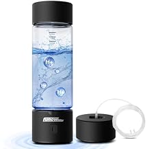 Hydrogen Water Bottle Generator, 2500ppb Portable Water Ionizer Machine with SPE/PEM Technology in 3-Minute Electrolysis, Rechargeable Hydrogen Rich Glass Cup for Home Office Travel & Fitness, Black