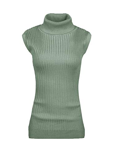 Image of v28 Women Sleeveless High Neck Turtleneck Stretchable Knit Sweater Top