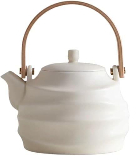 AOBOPO クリーム系陶器和風シンプル急須 フィルター付き大型容量 ホテル・家庭用シングルポット 紅茶・緑茶・普?対応 耐熱陶器 注ぎやすいスパウト 持ちやすい和風把手 洗浄簡単 大容量 1200ml