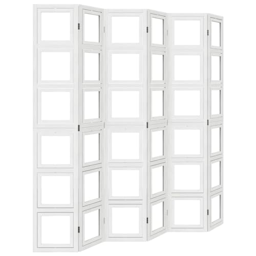 Biombo Interior, Partición de Separación Separador de Habitación Pantalla de Privacidad Partición de Separación 6 Paneles Blanco Madera de Paulownia Sólida