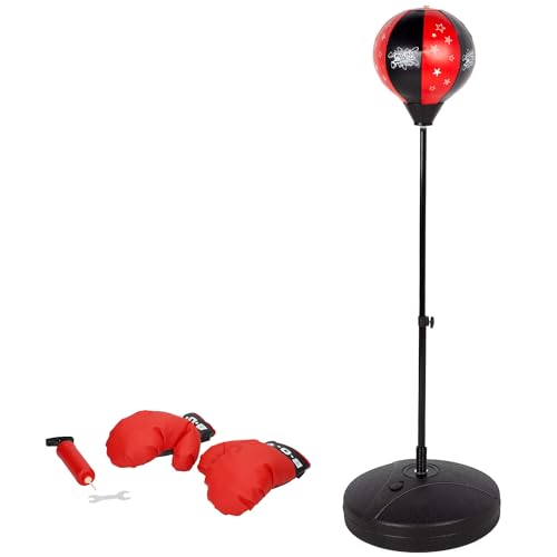 Colorbaby Set Saco Boxeo de pie, Bola de Ø22 cm, Mástil Ajustable 95-125 cm, Base Circular Estable Ø38 cm, Guantes Acolchados, Hinchador, Entrenamiento niños, A Partir de 3 años (47855)