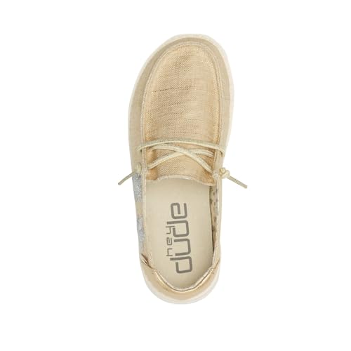 Image of HEYDUDE Girl's Wendy Youth Star Gold Size 4 | Girl's Shoes | Girl's Lace Up Loafers | Comfortable & Light-Weight