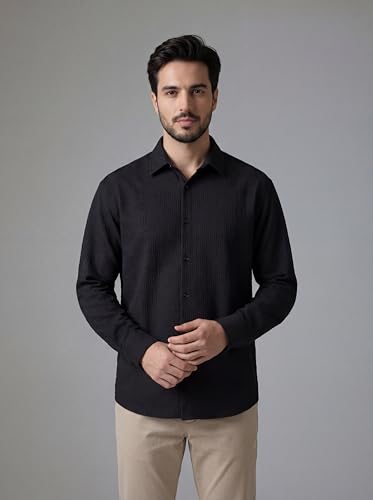 Image of Leriya Fashion Men's Formal Button Down Shirt - Slim Fit Office Wear Shirt for Men | Textured Long Sleeve Polycotton | Business & Meeting Ready