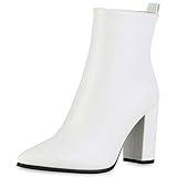  VAN HILL Damen Klassische Stiefeletten Blockabsatz Basic Trendy Schuhe 840337 213278 Weiss 40