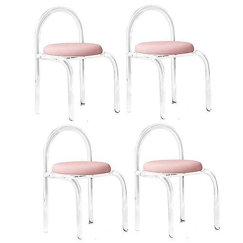 Juego de 4 sillas de comedor modernas de acrílico, tapizadas en terciopelo con patas transparentes, elegantes taburetes de bar sin brazos para decoración de habitaciones, cocinas y hogares (rosa, lot