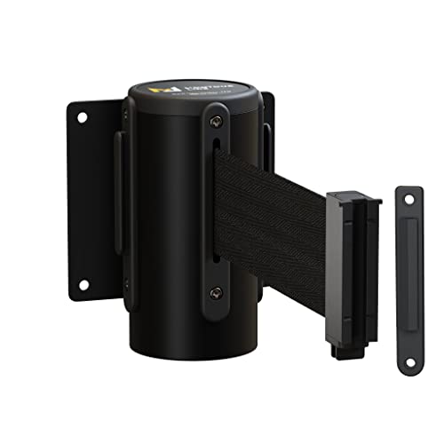 Montour Line WM115 Wall Mounted Retractable Belt Barrier with Standard Belt End, Fixed Mount, Black Casing (8.5 ft Black Belt)