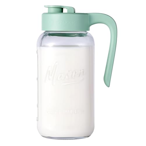 Image of Spreccio Mason Jar Pitcher - Airtight & Leakproof Glass Pitcher with Lid, Perfect for Breastmilk, Cold Brew, and Sun Tea, 2 Quart (64 oz) Mason Jar with Pour Spout Lid