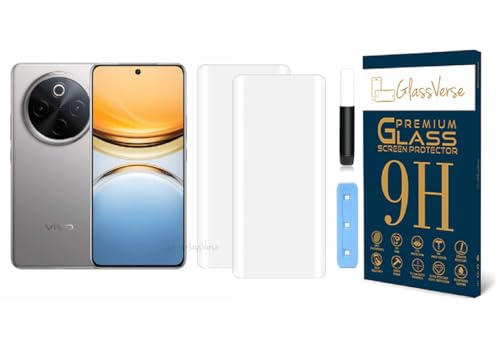 Image of GlassVerse Vivo Y300 Pro UV Tempered Glass Screen Protector. Pack Of 2 | 3D Curved Edge | 9H Hardness | Full UV Glue with UV Light | Anti-Scratch | Case Friendly | HD Clear. (6.77 Inches)