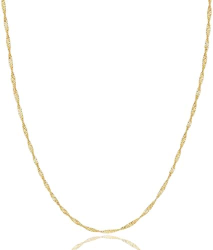 14k Solid Yellow/White Gold Singapore Chain Necklace for Women 1m...