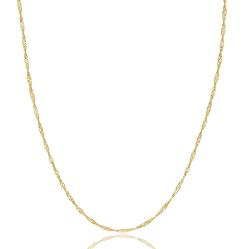 IGOBATA 14k Solid Yellow Gold Singapore Chain Necklace for Women