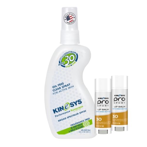 KINeSYS SPF 50 Fragrance Free Spray Sunscreen 1oz + SPF 30 Mineral Lip Balm 2-Pack Bundle - Clear Water Resistant Sports Sunscreen Spray & Zinc Oxide Lip Protection for Face, Body & Lips image 4