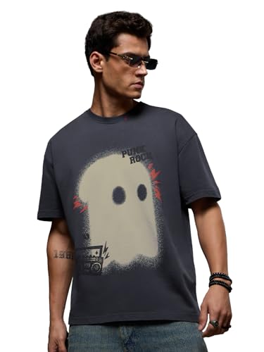 Image of The Souled Store Mr. Soul Men and Boys Short Sleeve Round Neck Purple Graphic Printed Cotton Oversized T-Shirts