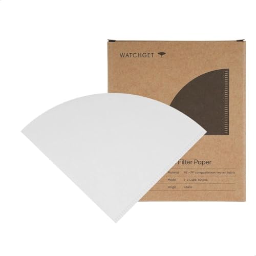 Image of watchget Non-Woven Coffee Filter Paper, Conical #1 Size 50 Pack, Food-Grade, No Pre-Wetting Needed, Oil Retention, Compatible with V60 Cone Drippers