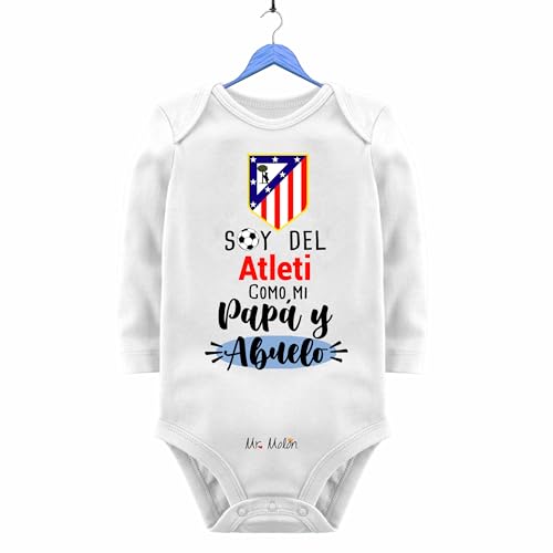 BODY BEBE ATLETIC: SOY DEL ATLETIC COMO MI PAPA Y ABUELO (MANGA LARGA, 3-6)