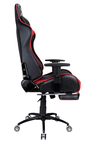 Image of Casa Copenhagen , Designed in Denmark,High-Back Italian Leather Gaming Ergonomic Chair with Footrest, Luxurious Memory Foam Seating & Multi Function Arm - Blush Red & Black